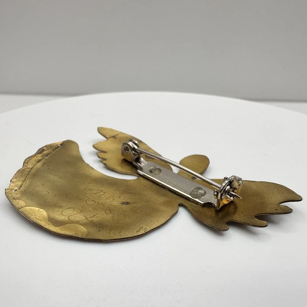 Vintage 90s Angel Wings Comfort Brooch Pin Gold Tone Brass 2000 Signed Religious